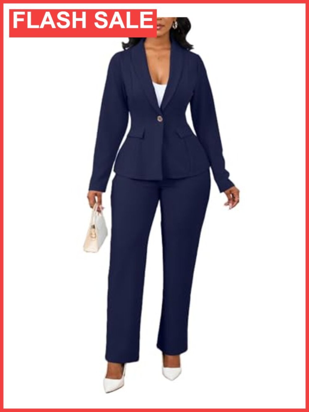 Womens 2 Piece Blazer Pantsuit Set Polyester Spandex Business Work